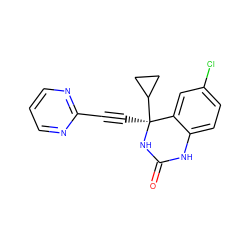 O=C1Nc2ccc(Cl)cc2[C@](C#Cc2ncccn2)(C2CC2)N1 ZINC000006584920