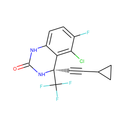 O=C1Nc2ccc(F)c(Cl)c2[C@@](C#CC2CC2)(C(F)(F)F)N1 ZINC000006525011