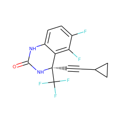 O=C1Nc2ccc(F)c(F)c2[C@@](C#CC2CC2)(C(F)(F)F)N1 ZINC000003982665