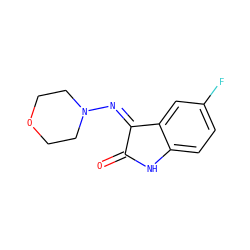 O=C1Nc2ccc(F)cc2/C1=N/N1CCOCC1 ZINC000000111062