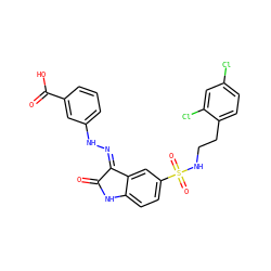 O=C1Nc2ccc(S(=O)(=O)NCCc3ccc(Cl)cc3Cl)cc2/C1=N/Nc1cccc(C(=O)O)c1 ZINC000042806607