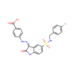 O=C1Nc2ccc(S(=O)(=O)NCc3ccc(Cl)cc3)cc2/C1=N/Nc1ccc(C(=O)O)cc1 ZINC000040428996