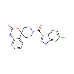 O=C1Nc2ccccc2C2(CCN(C(=O)c3c[nH]c4cc(Cl)ccc34)CC2)O1 ZINC000139136674