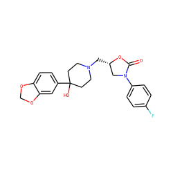 O=C1O[C@@H](CN2CCC(O)(c3ccc4c(c3)OCO4)CC2)CN1c1ccc(F)cc1 ZINC000029409472