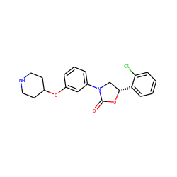 O=C1O[C@@H](c2ccccc2Cl)CN1c1cccc(OC2CCNCC2)c1 ZINC000169347322