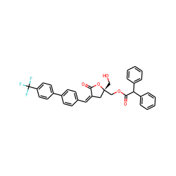 O=C1O[C@](CO)(COC(=O)C(c2ccccc2)c2ccccc2)C/C1=C/c1ccc(-c2ccc(C(F)(F)F)cc2)cc1 ZINC000042834182