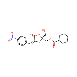 O=C1O[C@](CO)(COC(=O)C2CCCCC2)C/C1=C/c1ccc([N+](=O)[O-])cc1 ZINC000040422497
