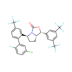O=C1O[C@H](c2cc(C(F)(F)F)cc(C(F)(F)F)c2)[C@@H]2CC[C@@H](c3cc(C(F)(F)F)ccc3-c3cc(Cl)ccc3F)N12 ZINC000169709049