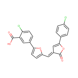 O=C1OC(c2ccc(Cl)cc2)=C/C1=C\c1ccc(-c2ccc(Cl)c(C(=O)O)c2)o1 ZINC000009310892