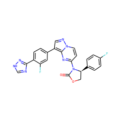 O=C1OC[C@H](c2ccc(F)cc2)N1c1ccn2ncc(-c3ccc(-c4nc[nH]n4)c(F)c3)c2n1 ZINC000068250276