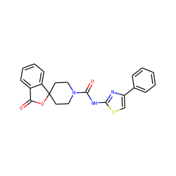 O=C1OC2(CCN(C(=O)Nc3nc(-c4ccccc4)cs3)CC2)c2ccccc21 ZINC000040429728