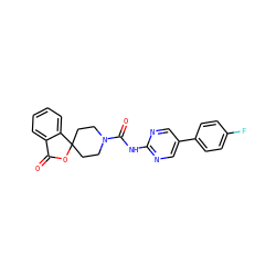 O=C1OC2(CCN(C(=O)Nc3ncc(-c4ccc(F)cc4)cn3)CC2)c2ccccc21 ZINC000040956718
