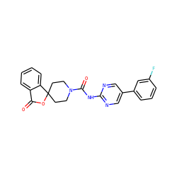 O=C1OC2(CCN(C(=O)Nc3ncc(-c4cccc(F)c4)cn3)CC2)c2ccccc21 ZINC000000590694