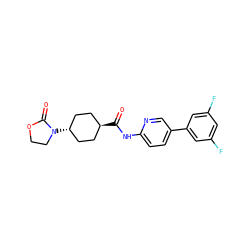O=C1OCCN1[C@H]1CC[C@H](C(=O)Nc2ccc(-c3cc(F)cc(F)c3)cn2)CC1 ZINC000113698495