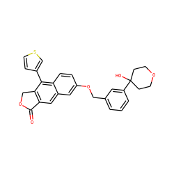 O=C1OCc2c1cc1cc(OCc3cccc(C4(O)CCOCC4)c3)ccc1c2-c1ccsc1 ZINC000013759209