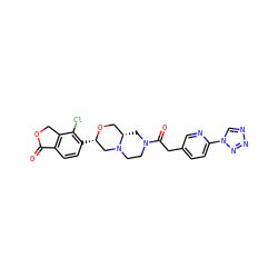 O=C1OCc2c1ccc([C@H]1CN3CCN(C(=O)Cc4ccc(-n5cnnn5)nc4)C[C@H]3CO1)c2Cl ZINC000219387022