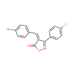 O=C1ON=C(c2ccc(Cl)cc2)/C1=C/c1ccc(O)cc1 ZINC000013544160