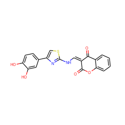 O=C1Oc2ccccc2C(=O)/C1=C/Nc1nc(-c2ccc(O)c(O)c2)cs1 ZINC000022913074