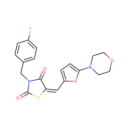 O=C1S/C(=C/c2ccc(N3CCOCC3)o2)C(=O)N1Cc1ccc(F)cc1 ZINC000005100721