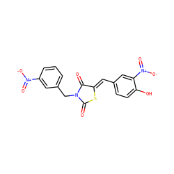 O=C1S/C(=C\c2ccc(O)c([N+](=O)[O-])c2)C(=O)N1Cc1cccc([N+](=O)[O-])c1 ZINC000036046696
