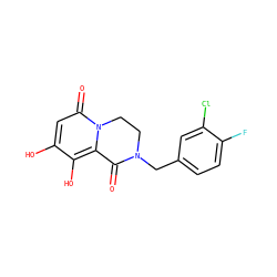 O=C1c2c(O)c(O)cc(=O)n2CCN1Cc1ccc(F)c(Cl)c1 ZINC000028825273