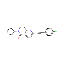 O=C1c2ccc(C#Cc3ccc(Cl)cc3)nc2CCN1C1CCCC1 ZINC000071332091