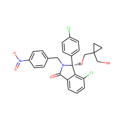 O=C1c2cccc(Cl)c2[C@](OCC2(CO)CC2)(c2ccc(Cl)cc2)N1Cc1ccc([N+](=O)[O-])cc1 ZINC000072126876
