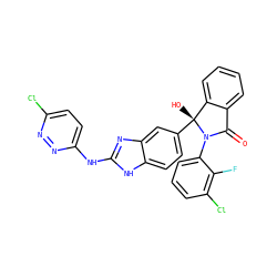 O=C1c2ccccc2[C@@](O)(c2ccc3[nH]c(Nc4ccc(Cl)nn4)nc3c2)N1c1cccc(Cl)c1F ZINC000116257801