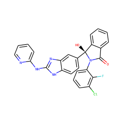 O=C1c2ccccc2[C@@](O)(c2ccc3[nH]c(Nc4ccccn4)nc3c2)N1c1cccc(Cl)c1F ZINC000116255713