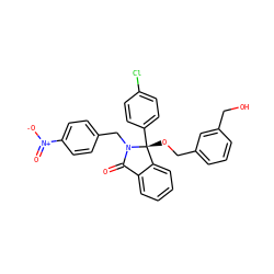 O=C1c2ccccc2[C@@](OCc2cccc(CO)c2)(c2ccc(Cl)cc2)N1Cc1ccc([N+](=O)[O-])cc1 ZINC000066114019