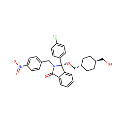 O=C1c2ccccc2[C@](OC[C@H]2CC[C@H](CO)CC2)(c2ccc(Cl)cc2)N1Cc1ccc([N+](=O)[O-])cc1 ZINC000254016478
