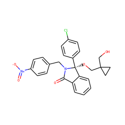O=C1c2ccccc2[C@](OCC2(CO)CC2)(c2ccc(Cl)cc2)N1Cc1ccc([N+](=O)[O-])cc1 ZINC000066114126