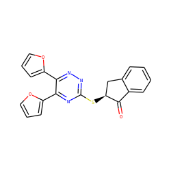 O=C1c2ccccc2C[C@@H]1Sc1nnc(-c2ccco2)c(-c2ccco2)n1 ZINC000005059548