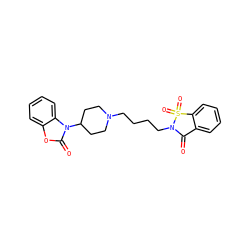 O=C1c2ccccc2S(=O)(=O)N1CCCCN1CCC(n2c(=O)oc3ccccc32)CC1 ZINC000026496468
