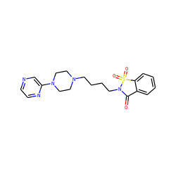 O=C1c2ccccc2S(=O)(=O)N1CCCCN1CCN(c2cnccn2)CC1 ZINC000025983243
