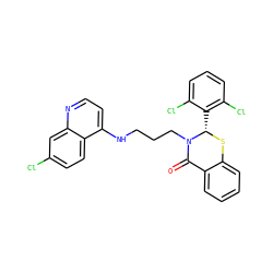 O=C1c2ccccc2S[C@@H](c2c(Cl)cccc2Cl)N1CCCNc1ccnc2cc(Cl)ccc12 ZINC000043543943