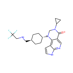 O=C1c2cnc3[nH]ccc3c2N([C@H]2CC[C@H](CNCC(F)(F)F)CC2)CN1C1CC1 ZINC001772599654
