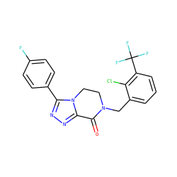 O=C1c2nnc(-c3ccc(F)cc3)n2CCN1Cc1cccc(C(F)(F)F)c1Cl ZINC000219139534