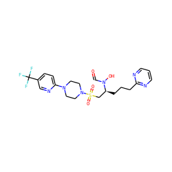 O=CN(O)[C@@H](CCCc1ncccn1)CS(=O)(=O)N1CCN(c2ccc(C(F)(F)F)cn2)CC1 ZINC000038456111