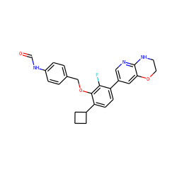 O=CNc1ccc(COc2c(C3CCC3)ccc(-c3cnc4c(c3)OCCN4)c2F)cc1 ZINC000218399935