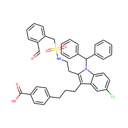 O=Cc1ccccc1CS(=O)(=O)NCCc1c(CCCc2ccc(C(=O)O)cc2)c2cc(Cl)ccc2n1C(c1ccccc1)c1ccccc1 ZINC000049898206