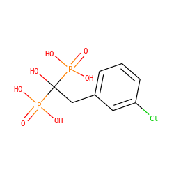 O=P(O)(O)C(O)(Cc1cccc(Cl)c1)P(=O)(O)O ZINC000013673740