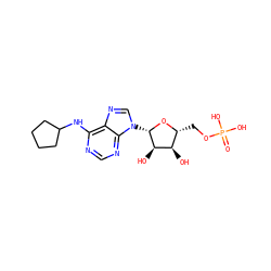 O=P(O)(O)OC[C@H]1O[C@@H](n2cnc3c(NC4CCCC4)ncnc32)[C@H](O)[C@@H]1O ZINC000072106195