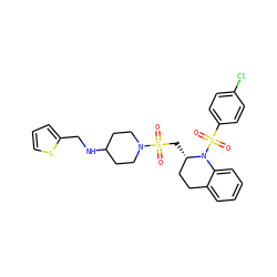 O=S(=O)(C[C@H]1CCc2ccccc2N1S(=O)(=O)c1ccc(Cl)cc1)N1CCC(NCc2cccs2)CC1 ZINC000049694745