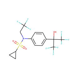 O=S(=O)(C1CC1)N(CC(F)(F)F)c1ccc(C(O)(C(F)(F)F)C(F)(F)F)cc1 ZINC000103248802