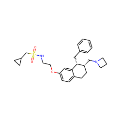 O=S(=O)(CC1CC1)NCCOc1ccc2c(c1)[C@H](Cc1ccccc1)[C@H](CN1CCC1)CC2 ZINC000143551378