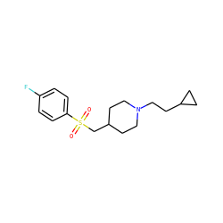 O=S(=O)(CC1CCN(CCC2CC2)CC1)c1ccc(F)cc1 ZINC000027439949