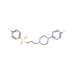 O=S(=O)(CCCN1CCN(c2ncc(F)cn2)CC1)c1ccc(F)cc1 ZINC000084402611