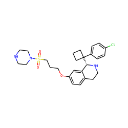 O=S(=O)(CCCOc1ccc2c(c1)[C@H](C1(c3ccc(Cl)cc3)CCC1)NCC2)N1CCNCC1 ZINC000114974996