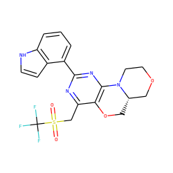 O=S(=O)(Cc1nc(-c2cccc3[nH]ccc23)nc2c1OC[C@H]1COCCN21)C(F)(F)F ZINC000218164686